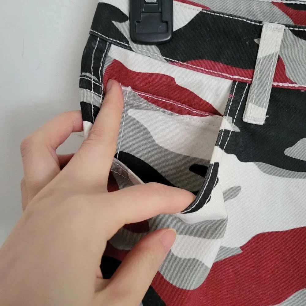 Forever 21 Red Black White Army Camouflage Mini Denim Jean Skirt Size Small